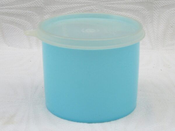 Vintage Tupperware Pastel Blue Small Round Storage Container 60s 70s Image