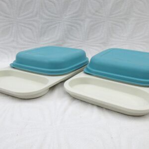 Vintage Tupperware Blue Sandwich Lunch Box Trays x2 80s 90s Image