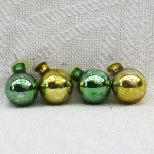 Vintage 60s 70s Christmas Decorations Mini Glass Baubles x4 Green Yellow Image