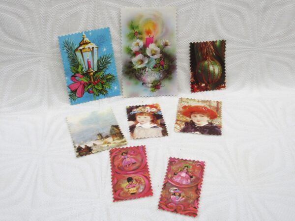 Vintage 60s 70s Christmas Cards Ephemera Bundle Cut Out Gift Tags Labels Image