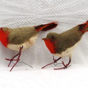 Vintage 60s 70s Christmas Decorations Pair of Robins Taxidermy Felt Feathers Image