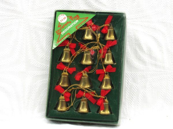 Vintage 70s 80s Christmas Decorations Boxed 12 Mini Bell Tree Ornaments Image