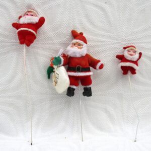 Vintage 70s 80s Christmas Decorations Flock Santa on Stick Image