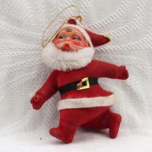 Vintage 70s 80s Christmas Decorations Flock Walking Santa Hanging Ornament Image