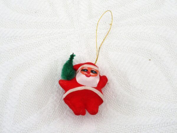 Vintage 70s 80s Christmas Decorations Mini Flock Santa Tree Hanging Ornament Image