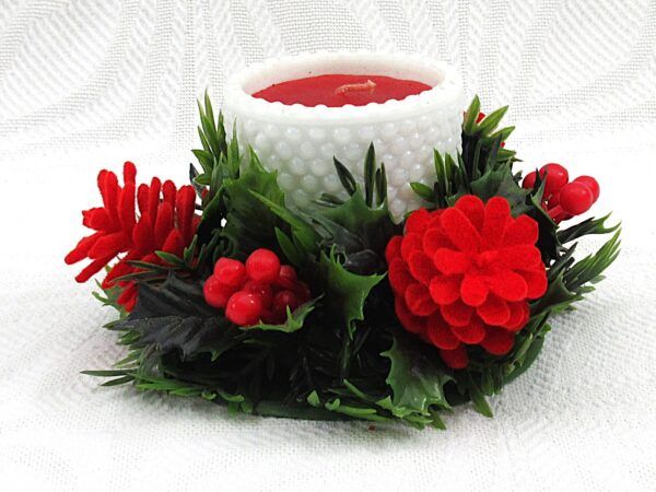 Vintage 70s 80s Christmas Decorations Table Centrepiece Holly Berries Candle Image