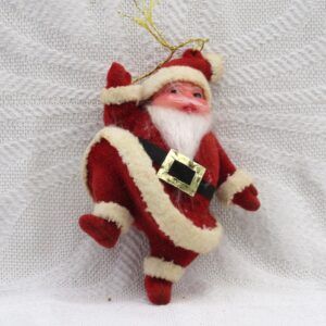 Vintage 70s 80s Christmas Decorations Classic Red Flock Dancing Santa Image