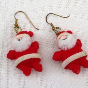 Vintage 70s 80s Novelty Christmas Earrings Pair Flock Santas Red White Image