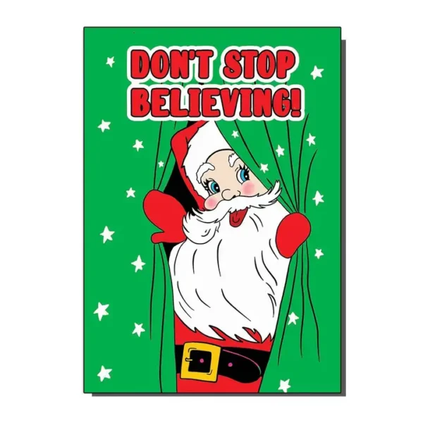 Vintage 80s Christmas Card Santa Don't Stop Believing from Bite Your Granny Product Image