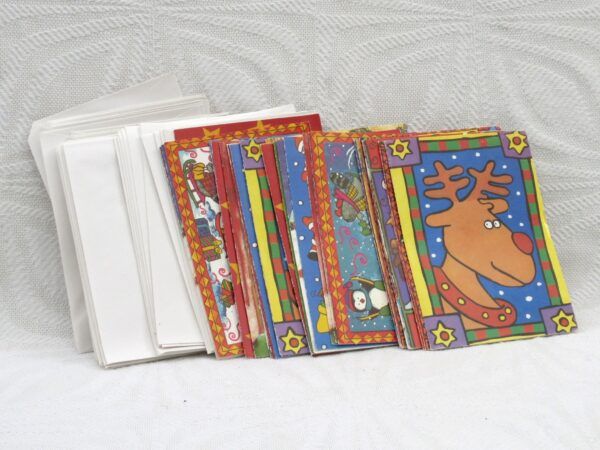 Vintage 90s Christmas Cards Cartoons Unused with Envelopes Bundle Image