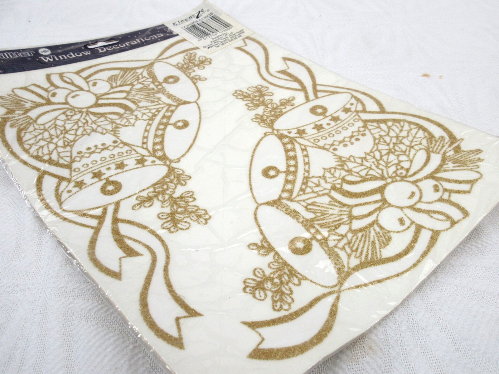 Vintage 90s Christmas Decorations Glitter Window Corner Stickers Golden Bells - Image 3