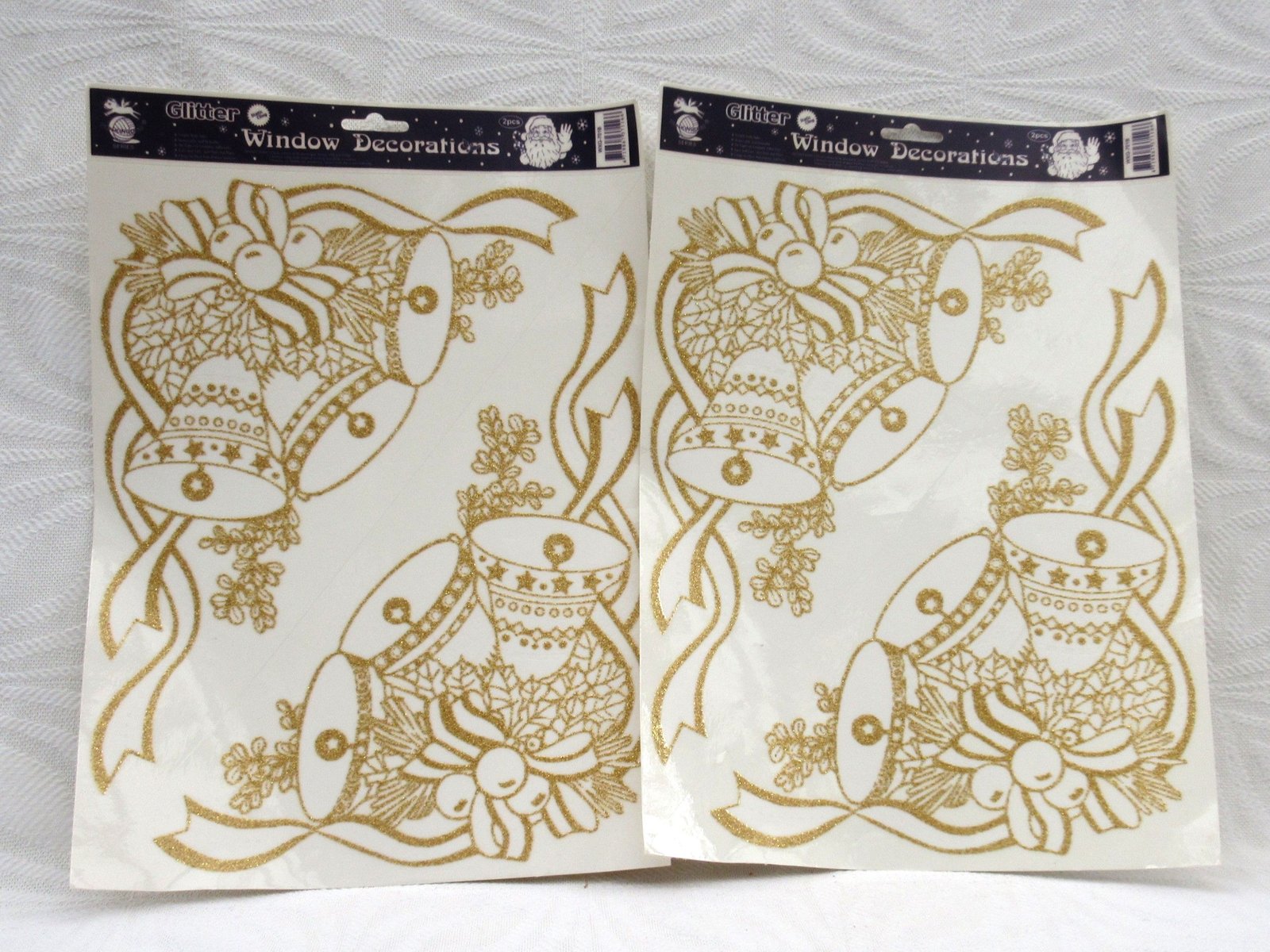 Vintage 90s Christmas Decorations Glitter Window Corner Stickers Golden Bells - Image 4