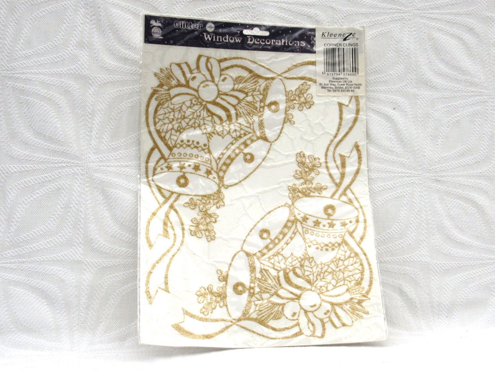 Vintage 90s Christmas Decorations Glitter Window Corner Stickers Golden Bells Image