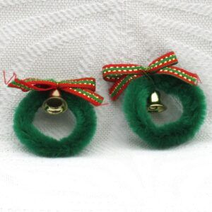 Vintage 90s Christmas Decorations Mini Green Wreath Ribbon Bell Ornaments Image