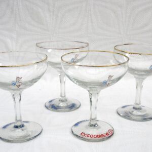 Vintage Babycham Glasses x4 White Fawn Hexagonal Stem 1950s R V Goodhew Image