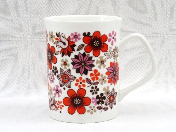 Vintage Flower Power Red Carnaby Bone China Mug Elizabethan 60s 70s Image