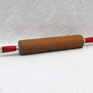 Vintage Skyline Wooden Rolling Pin Red Cream Handles 60s 70s Kitchenalia Image