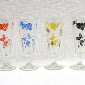 Vintage Multicoloured Small Flutes Drinking Glasses Vine Leaf 50s 60s Image