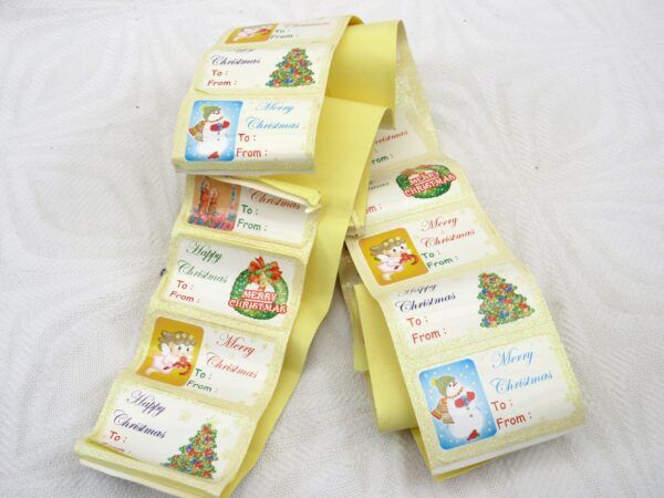 Vintage Original 1990s Christmas Gift Tags Stickers on Roll Glitter Design Image