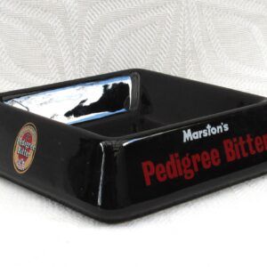 Vintage Pub Ashtray Marstons Pedigree Bitter Black Ceramic Square 70s 80s Image