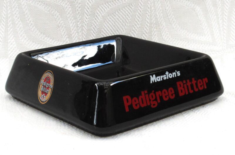 Vintage Pub Ashtray Marstons Pedigree Bitter Black Ceramic Square 70s 80s Image