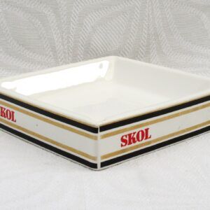 Vintage Pub Ashtray Skol Lager Wade PDM White Ceramic Square 70s 80s Image