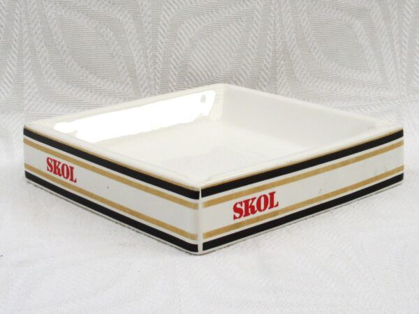 Vintage Pub Ashtray Skol Lager Wade PDM White Ceramic Square 70s 80s Image