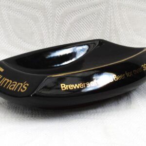 Vintage Trumans Beer Black Ceramic Pub Ashtray Black Gold Trim 50s 60s Image