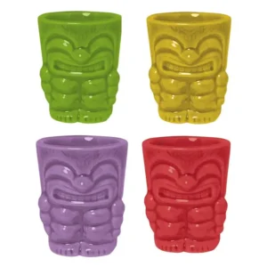 Coloured Ceramic Tiki Shot Glasses Set 4 Vintage Retro Style Image