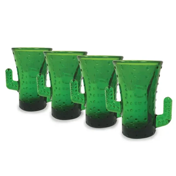 Cactus Tequila Shot Glasses Set 4 Vintage Retro Style Image