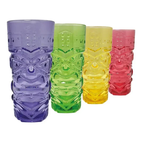 Coloured Tiki Glasses Set 4 Hi Ball Vintage Retro Style Image