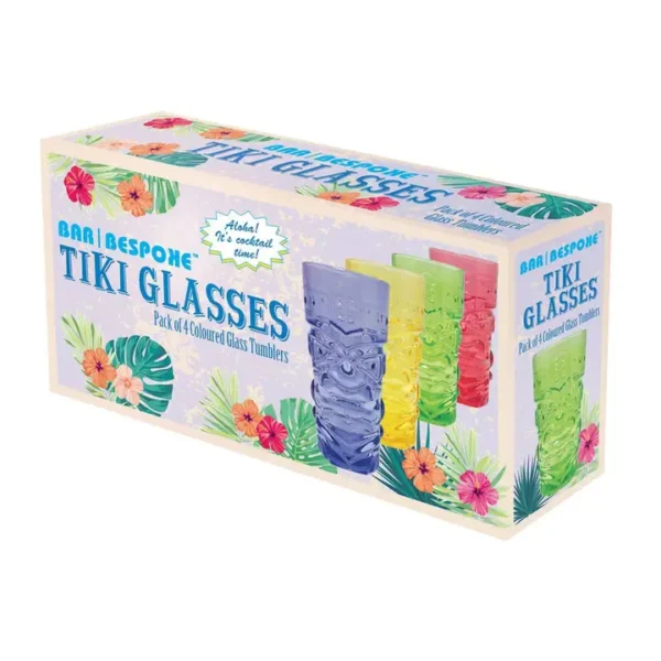 Coloured Tiki Glasses Set 4 Hi Ball Vintage Retro Style - Image 5