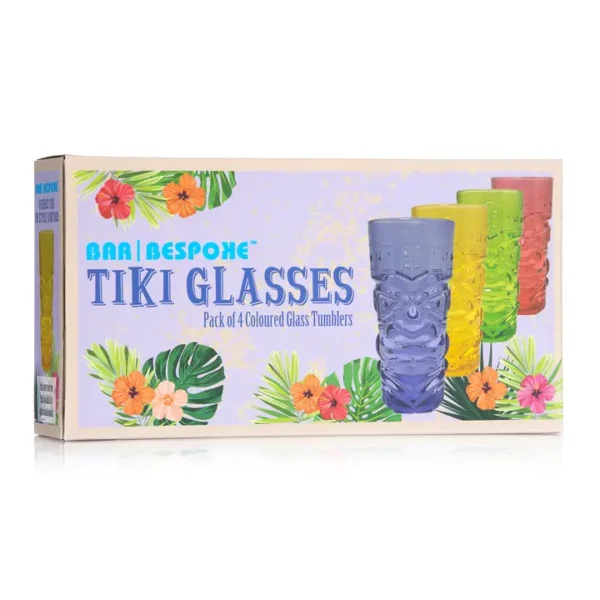 Coloured Tiki Glasses Set 4 Hi Ball Vintage Retro Style - Image 4