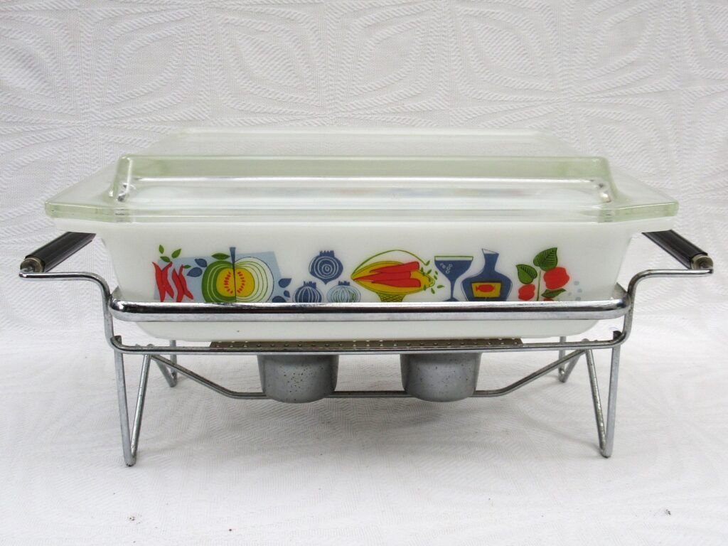 Vintage JAJ Pyrex Fiesta Oblong Casserole Dish with Stand Rare 1960s Image