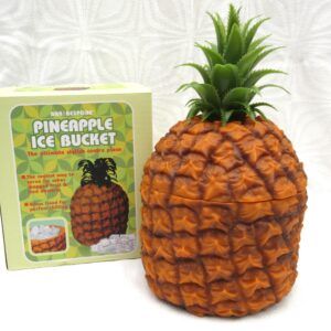 Vintage 60s 70s orange plastic pineapple ice bucket with green lid – retro barware décor
