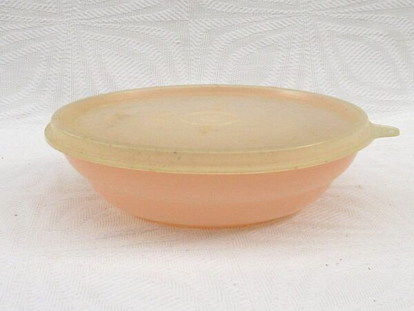 Vintage Tupperware Lidded Cereal Bowl Pastel Peach Pink 1960s Image