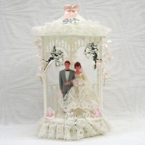 Vintage Wedding Cake Topper Bride Groom Plastic Pergola Lace 1970s Image