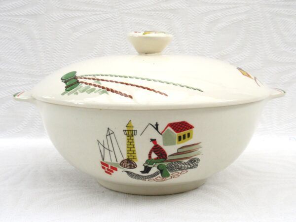 Vintage Alfred Meakin Clovelly Tureen Fisherman Lighthouse 50s 60s Image