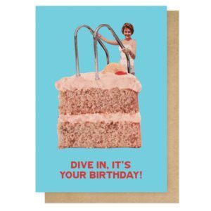 Vintage Birthday Card Dive In Cake East End Prints Image