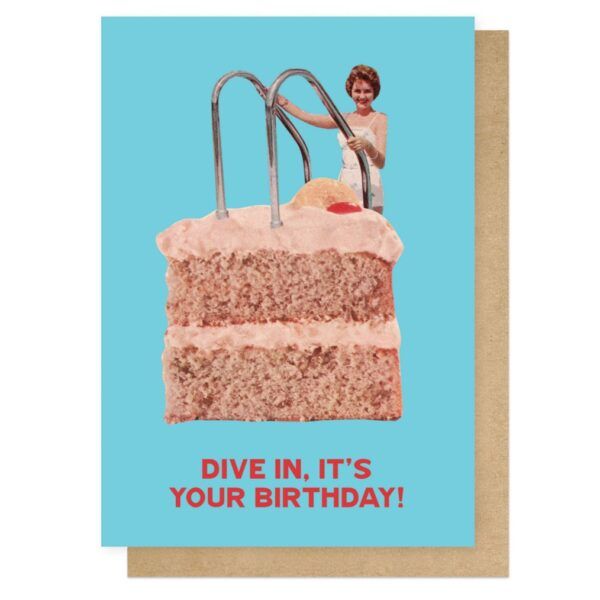 Vintage Birthday Card Dive In Cake East End Prints Image