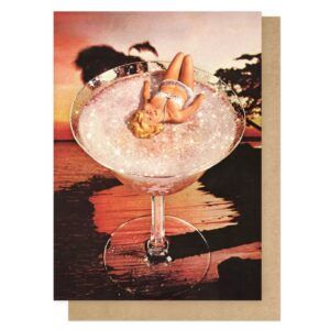 Vintage Birthday Card Glitter Pink Margarita East End Prints