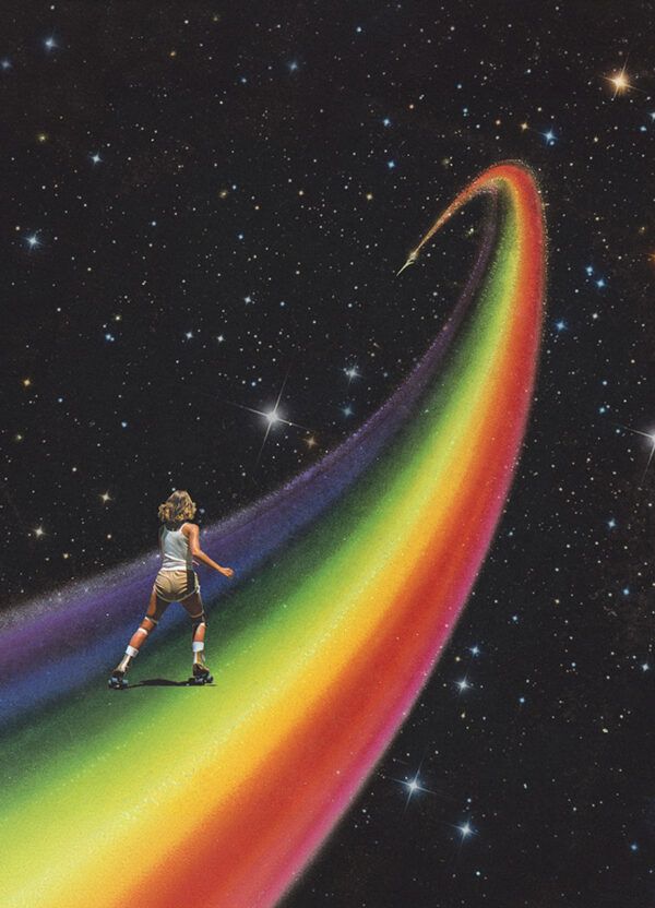 Vintage Birthday Card Roller Skates Cosmic Rainbow East End Prints - Image 2