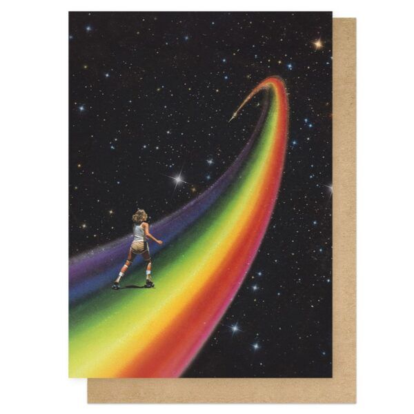 Vintage Birthday Card Roller Skates Cosmic Rainbow East End Prints Image