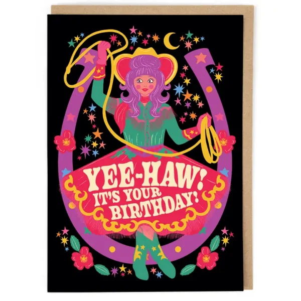 Vintage Cath Tate Birthday Card Yee Haw Cowgirl Lost Plots Image