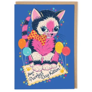 Vintage Cath Tate Birthday Card Purfect Kitten Cat Lost Plots Image