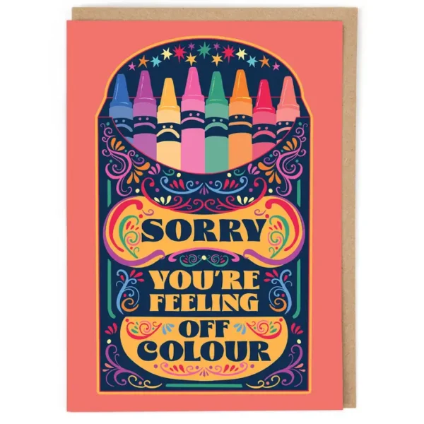 Vintage Cath Tate Get Well Card Off Colour Crayons Lost Plots Image