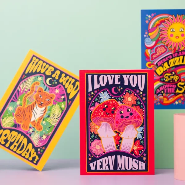 Vintage Cath Tate Valentines Card Love You Very Mush Psychedelic Lost Plots - Image 2