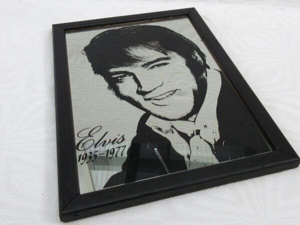 Vintage Older Elvis Mirror 60s 70s Era Black Frame - Image 2