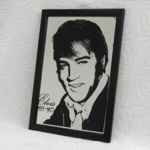 Vintage Older Elvis Mirror 60s 70s Era Black Frame Image