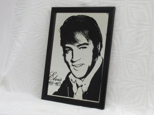 Vintage Older Elvis Mirror 60s 70s Era Black Frame Image